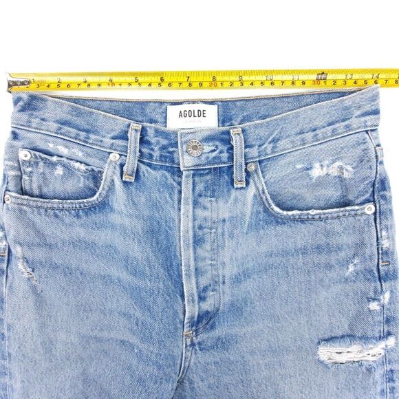 AGOLDE 90's Mid Rise Loose Fit Wide Leg Jeans Fall Out Distressed Light Denim 25 - Picture 3 of 7